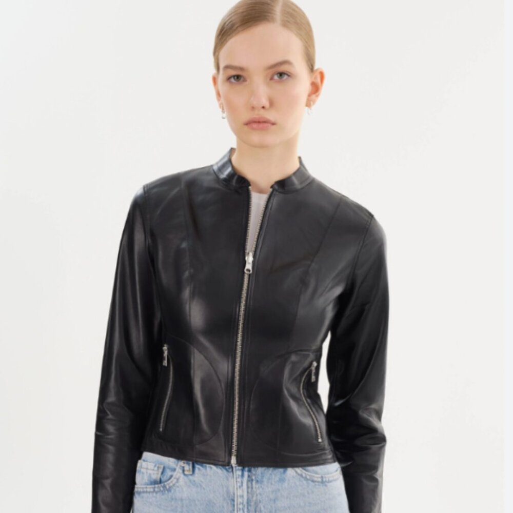 Lamarque Black/Gold Chapin Reversible Leather Bomber - Size XS